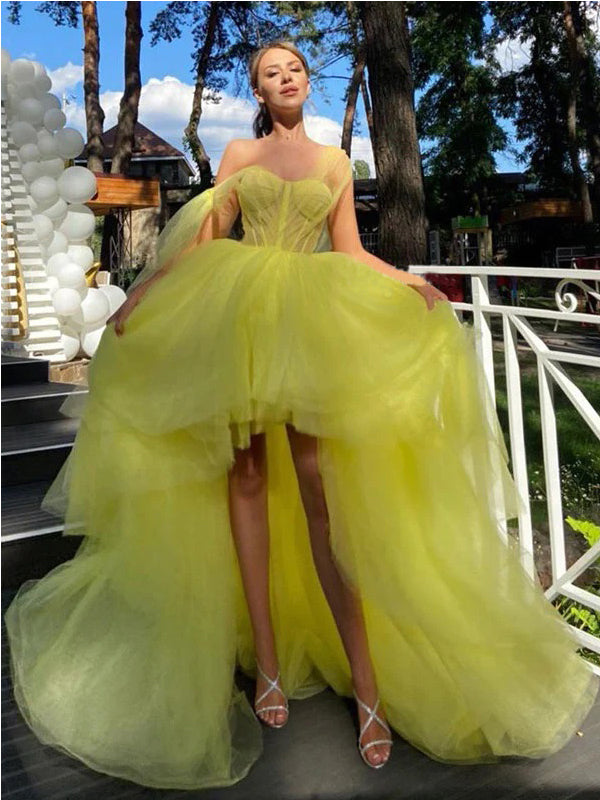 Gorgeous Yellow High Low Cheap Maxi Long Party Prom Dresses Online,WGP287