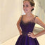 A-Line Scoop Sleeveless Sweep Train Purple Tulle Prom Dresses with Beading, QB0234