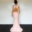 Mermaid Round Neck Sleeveless Open Back Pink Satin Prom Dresses, QB0239