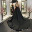 A-Line Strapless Long Cheap Black Satin Prom Dresses with Split, QB0542
