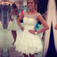 Pretty Bateau White Short Cheap Homecoming Dresses with Appliques & beaded, QB0190