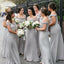 Off Shoulder Spahgetti Straps Grey Chiffon Long Bridesmaid Dresses Online, WG210