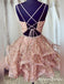 Luxurious A Line V Neck Short Cheap Homecoming Dresses With Beading, QB0892