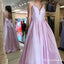 Simple Cheap Spaghetti Straps Bowknot Long Pink Prom Dresses, QB0640