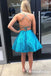 Charming Criss Cross A-Line Short Blue Sequins Homecoming Dresses, QB0883