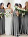 Grey Scoop Neck Sleeveless A Line Long Chiffon Bridesmaid Dresses, QB0673