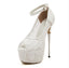 Super High Heels Fish Toe White Black Lace Sexy Wedding Bridal Shoes, S036