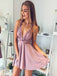 Sexy Deep V-Neck Short Cheap Blush Pink Homecoming Dresses, QB0217