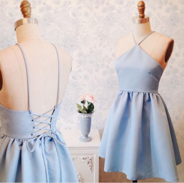 Halter Simple Cute Cheap Blue Homecoming Dresses 2018, CM433