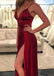 Spaghetti Straps Side Slit Simple Cheap Long Evening Prom Dresses, Cheap Sweet 16 Dresses, PDS0079