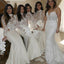 Mermaid High Neck Long Sleeves Long Cheap Ivory Bridesmaid Dresses with Lace, QB0155