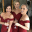 Burgundy Off Shoulder Long Mermaid Cheap Satin Bridesmaid Dresses Online, QB0022
