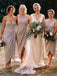 Mismatched Sheath Sweetheart Wine Chiffon Bridesmaid Dresses with Split, QB0628