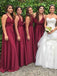 A-Line V-Neck Floor Length Pleated Pink Cheap Bridesmaid Dresses, QB0845
