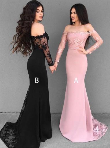 Long Sleeves Lace Mermaid Long Bridesmaid Dresses Online, WG307
