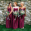 2019 A-Line V-Neck Long Fuchsia Satin Bridesmaid Dresses, QB0488