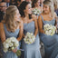 Sheath One Shoulder Long Cheap Light Blue Chiffon Bridesmaid Dresses Online, QB0024