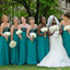 A-Line Sweetheart Long Turquoise Bridesmaid Dresses with Beading, QB0489