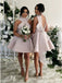 Fancy Jewel Sleeveless Short Pink Bridesmaid Dresses with Bow Knot, QB0642