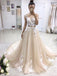Short Sleeve Illusion Lace A-line Cheap Wedding Dresses Online, WD347
