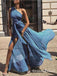 Unique One Shoulder Blue Chiffon Long Cheap Prom Dresses, QB0760