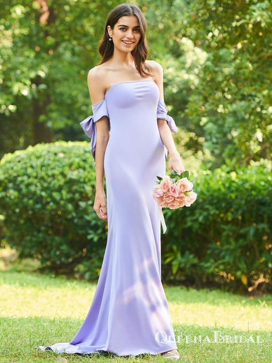 Lavender Strapless Off Shoulder Backless Long Bridesmaid Dresses With Lace, QB0672