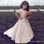 Elegant Jewel Short Sleeves Sweep Train Ivory Lace Long Cheap Flower Girl Dresses, QB0079