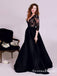 Honorable Black Deep V-neck 3/4 Sleeves Long Cheap Prom Dresses with Lace, QB0572