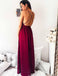 Sexy Backless Sequin Dark Red Cheap Long Evening Prom Dresses, QB0378