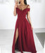 Burgundy Side Slit Spaghetti Straps Simple Long Evening Prom Dresses, QB0417