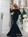 Charming Off The Shoulder Mermaid Black Long Prom Dresses, QB0632