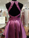 Sexy Open Back Halter Purple Cheap Homecoming Dresses 2018, CM422