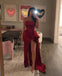 Sexy Red Strapless High Slit Sleeveless Long Evening Dresses Prom Dresses, QB0652
