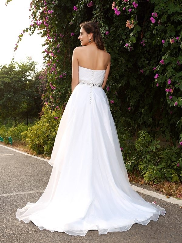 Simple Cheap Organza A-line High Low Wedding Dresses Online, WD362