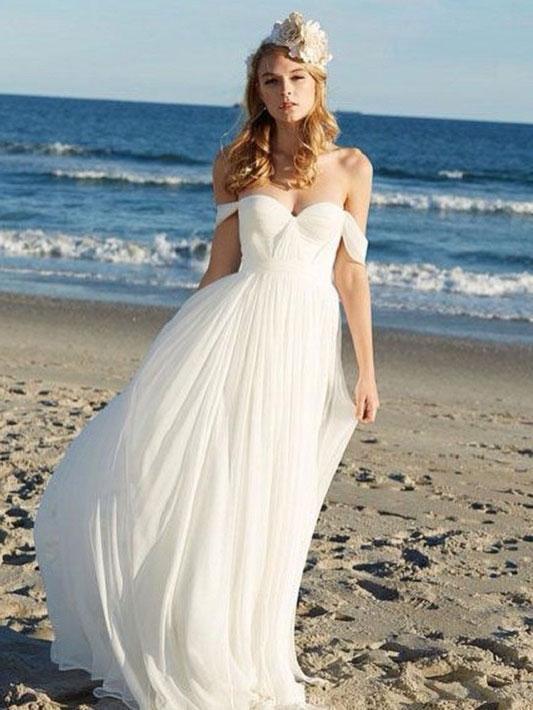 Off Shoulder Unique Casual Cheap Beach Wedding Dresses, WD312