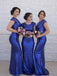 Short Sleeves Royal Blue Mermaid Cheap Long Bridesmaid Dresses Online, WG252