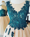 Teal Lace Applique Tulle Cheap Homecoming Dresses Online, CM587