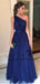 Simple Charming One Shoulder Navy Tulle Long Evening Prom Dresses, QB0412