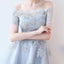 Short Sleeve Off Shoulder High How Dusty Blue Cheap Homecoming Dresses 2018, CM513