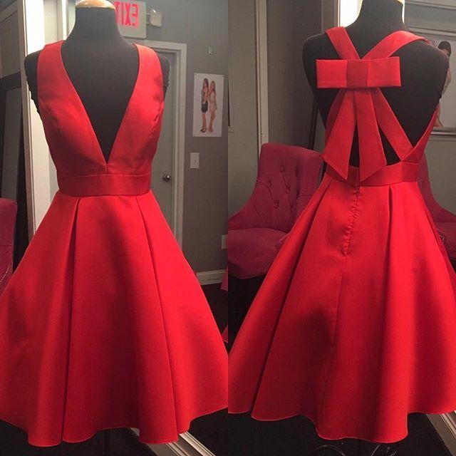 Short Cheap Simple V Neck Red Homecoming Dresses 2018, CM517