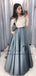 Two Pieces Half Sleeve Lace Grey Long Evening Prom Dresses, QB0421