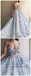 Spaghetti Strap 3D Flower Applique Ball Gowns Sky Blue Prom Dresses, QB0257