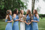 Unique Desigh Halter Neckline Short Sleeves A-line Long Cheap Blue Jersey Bridesmaid Dresses, QB0947