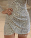 Sparkly Silver Sequin V-neck Long Sleeves Short Party Homecoming Dresses, HDS0004