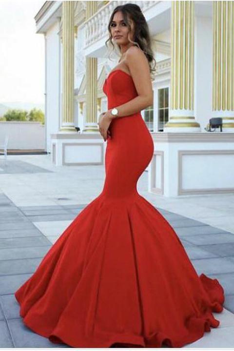 Simple Cheap Red Mermaid Long Evening Prom Dresses, QB0459