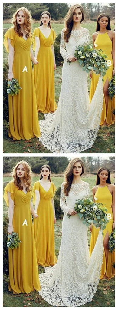 Mismatched Yellow Long Chiffon Cheap Bridesmaid Dresses Online, WG269