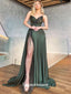 Sweetheart Soft Satin Pleats See Through Sequins Slits A-line Evening Gowns Prom Dresses , QBP006
