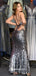 Sexy Silver Sequins Spahgetti Straps Backless Mermaid Evening Gowns Prom Dresses , QBP014