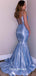 Two Pieces Sparkly Light Blue Spahgetti Straps Mermaid Evening Gowns Prom Dresses , QBP015