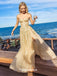 Gorgeous Sweetheart Strapless Gold Appliques Tulle A-line Evening Gowns Prom Dresses , QBP018